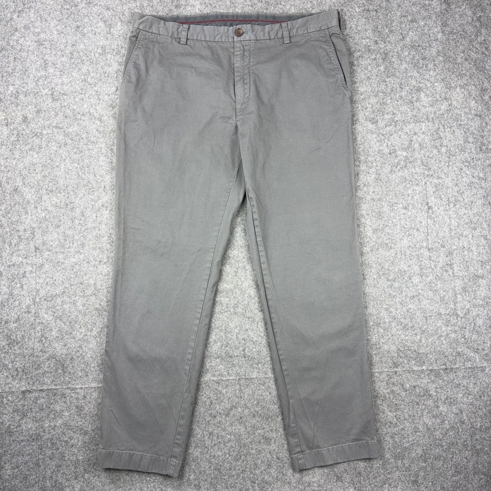 Brooks Brothers Red Fleece Pants Mens 38x30 Gray Chino Stretch Cotton Casual Ivy